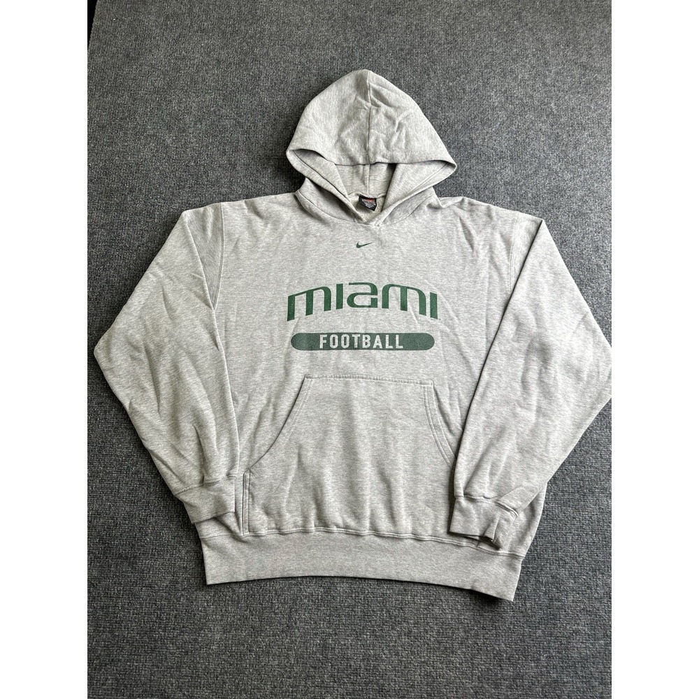 Men's Vintage Nike Team Miami Football Gray Hoodie Sweatshirt, Size L